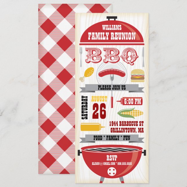 RED BBQ GRILL FAMILY REUNION INVITATION (Front/Back)
