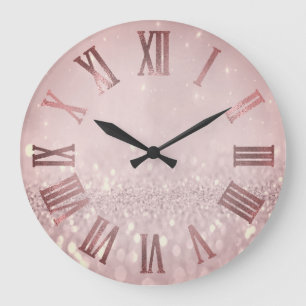Red Bean Glitter Blush Metallic Roman Numers Large Clock