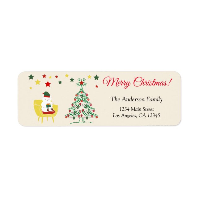 Red Bear Cute Fun Modern Christmas Retourner l'adr (Devant)