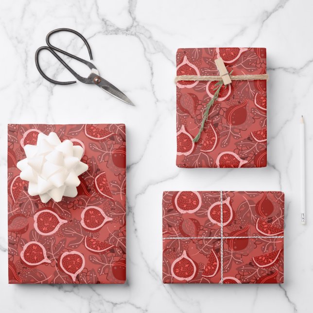 Red beautiful fig fruit pattern wrapping paper sheet (Front)
