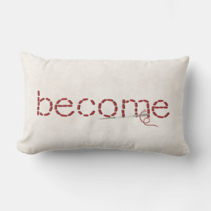 red BECOME text stitch with needle Lumbar Pillow