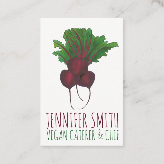 Red Beet Bunch Vegetarian Vegan Chef Caterer Business Card (Front)