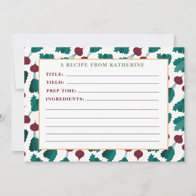 red beets rustic detailed recipe note card (Front)