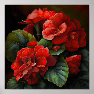 Red Begonias Flower Art Print Poster