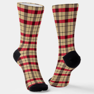 Red, Beige and Black plaid pattern Socks