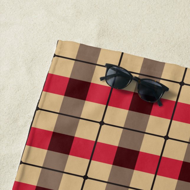 Red, beige and green plaid pattern beach towel (In Situ)