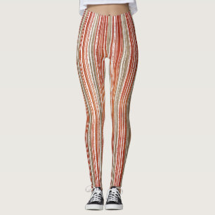 Red, Beige, and White Striped Pattern Leggings