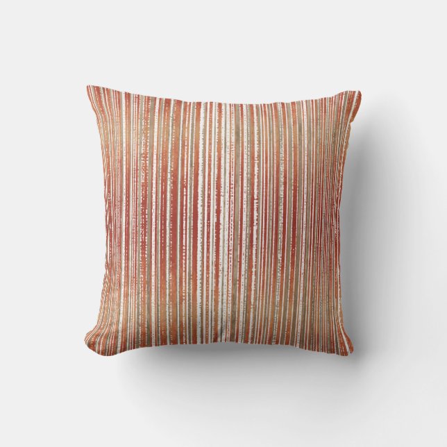 Red, Beige, and White Striped Pattern Outdoor Pillow (Front)