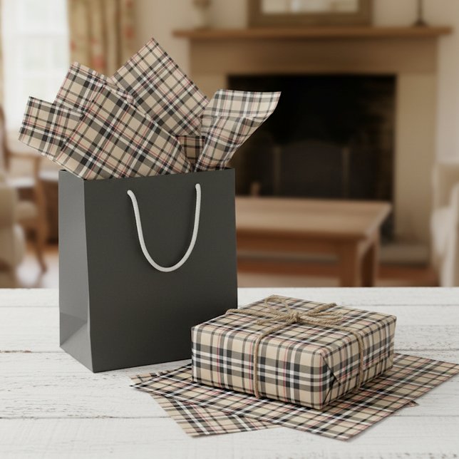 Red Beige Black White Squares Tartan Plaid Pattern Tissue Paper (Creator Uploaded)