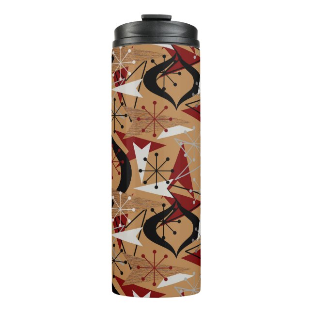 Red, Beige, Brown, Faux Wood Arrows | Atomic Style Thermal Tumbler (Front)