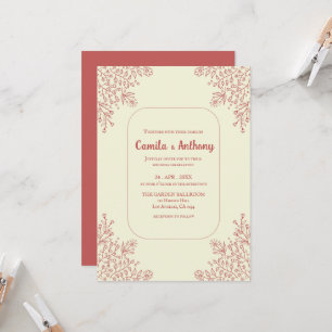 Red Beige Corner Flower Border Boho Rustic Wedding Invitation
