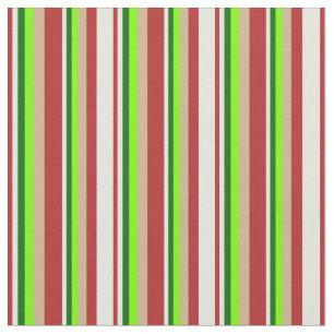 Red, Beige, Dark Green, Green & Tan Coloured Lines Fabric