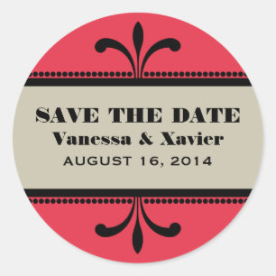Red/Beige Fancy Art Deco Save the Date Stickers