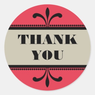Red/Beige Fancy Art Deco Thank You Stickers