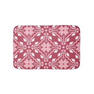 Red, beige floral, seamless wallpaper pattern. bath mat