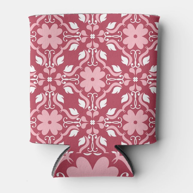 Red, beige floral, seamless wallpaper pattern. can cooler (Front)