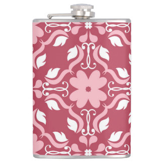 Red, beige floral, seamless wallpaper pattern. hip flask