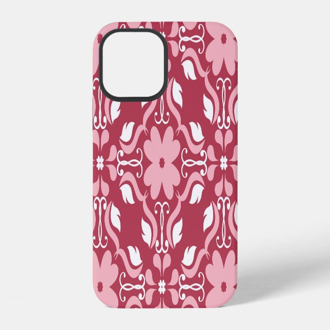 Red, beige floral, seamless wallpaper pattern. iPhone case (Back)