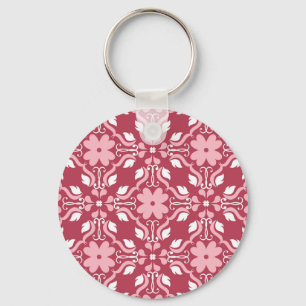 Red, beige floral, seamless wallpaper pattern. keychain