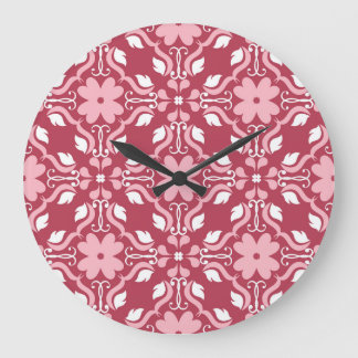 Red, beige floral, seamless wallpaper pattern. large clock