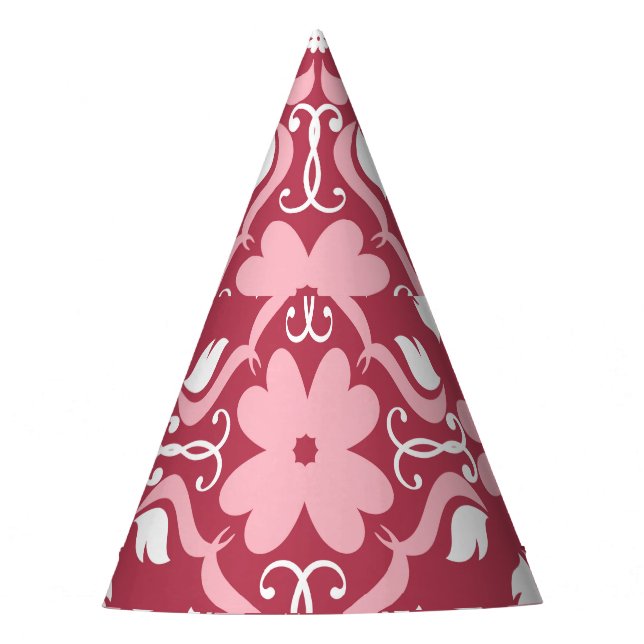 Red, beige floral, seamless wallpaper pattern. party hat (Front)
