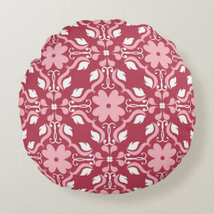 Red, beige floral, seamless wallpaper pattern. round pillow