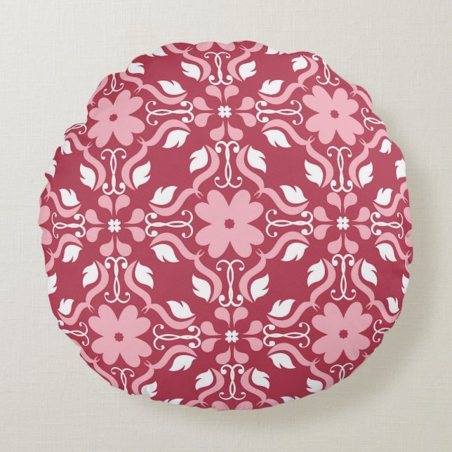 Red, beige floral, seamless wallpaper pattern. round pillow (Front)
