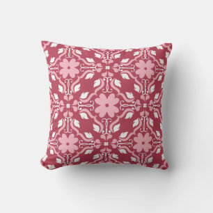 Red, beige floral, seamless wallpaper pattern. throw pillow