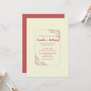 Red Beige Flower Border Boho Rustic Wedding Invitation