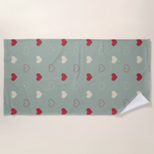 Red & Beige Heart Pattern Wallpaper Beach Towel