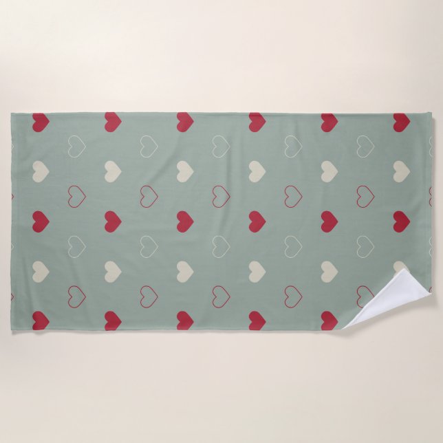 Red & Beige Heart Pattern Wallpaper Beach Towel (Front)