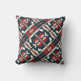 Red Beige Navy Diagonal Southwest Look Abstract Throw Pillow