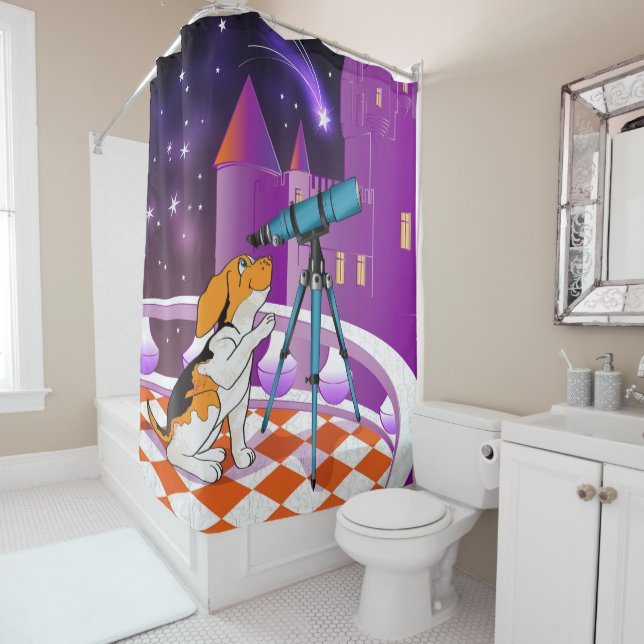 Red beige puppy and telescope (In Situ)