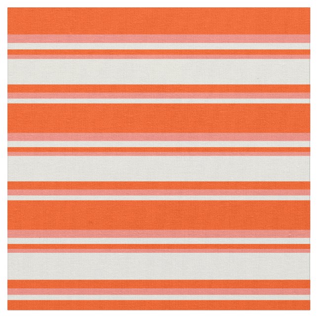 Red, Beige & Salmon Striped Pattern Fabric (Close Up)