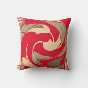 Red Beige Taupe Swirling Abstract Flower Design Throw Pillow