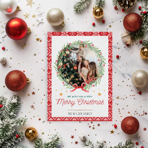 Red Beige Vintage Photo Christmas Card