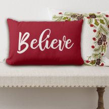 Red Believe Script coussin de Noël
