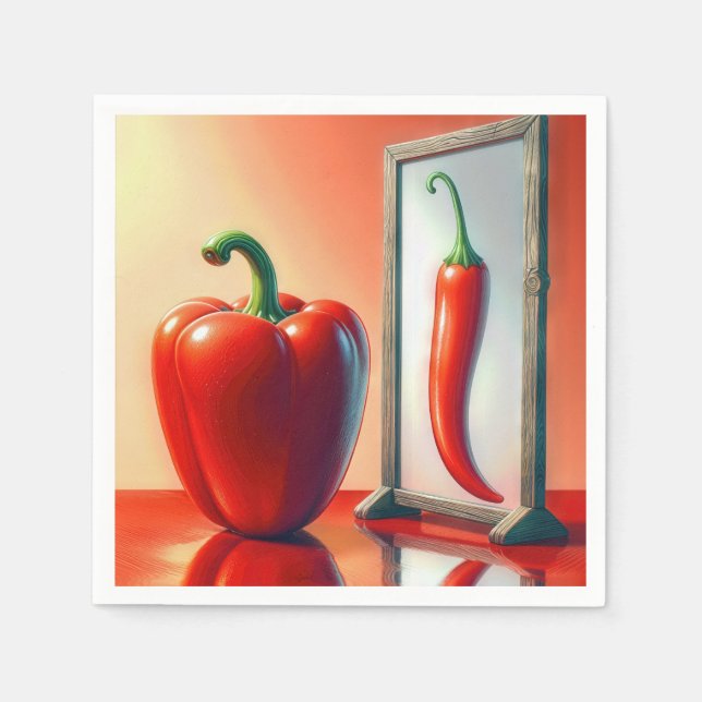 Red Bell Pepper Looking In a Mirror Napkin (Front)
