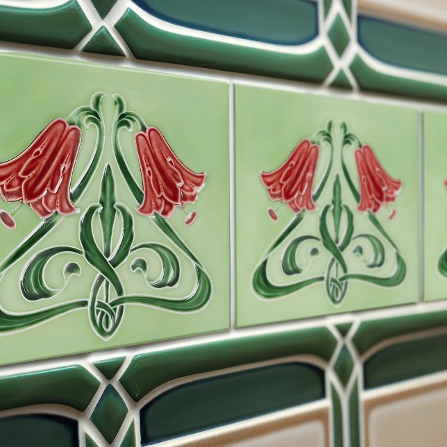 Red Bellflower Decor Art Nouveau Art Deco Tile (Creator Uploaded)