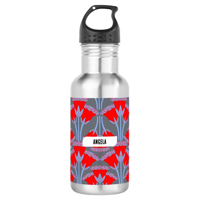 Red Bellflower Personalized Water Bottle (Front)