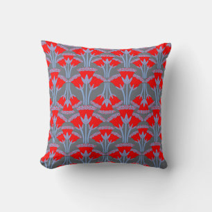 Red Bellflower Throw Pillow One Owl Artist