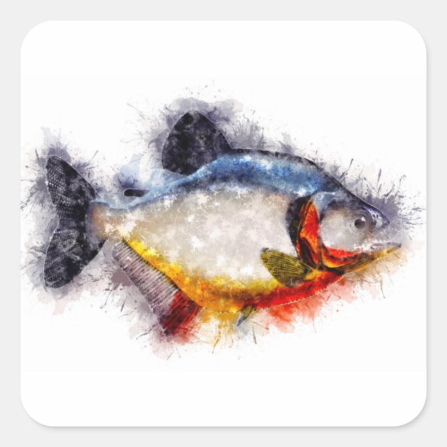 Red-bellied piranha monster fish aquarelle artwork square sticker (Front)
