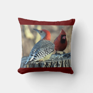 Red-Bellied Woodpecker and Red Cardinal Throw Pillow