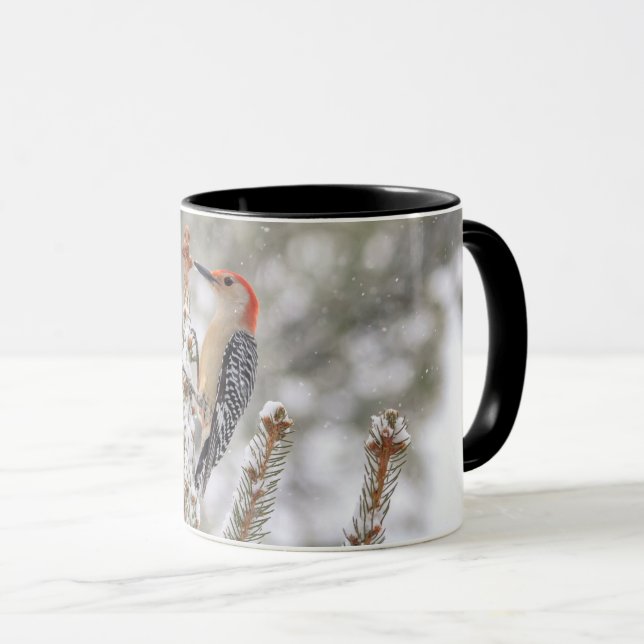 Red-bellied Woodpecker in the snow Mug (Front Right)