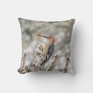 Red-bellied Woodpecker in the snow Throw Pillow