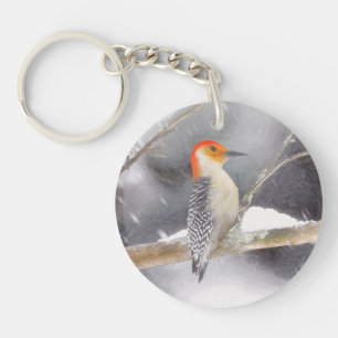 Red-Bellied Woodpecker Painting Original Bird Art Keychain