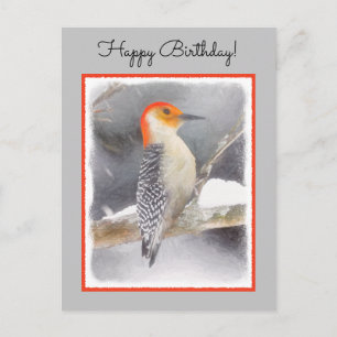 Red-Bellied Woodpecker Painting Original Bird Art Postcard