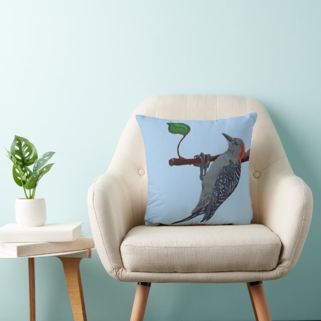 Red-bellied woodpecker throw pillow (Chair)