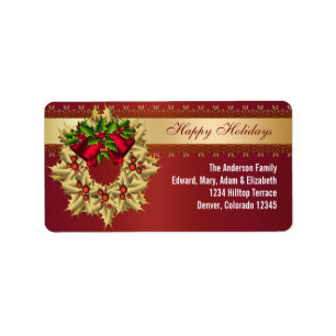 Red Bells Gold Holly Red Christmas Address Labels