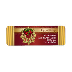 Red Bells Gold Holly Rouge Étiquettes de adresse d
